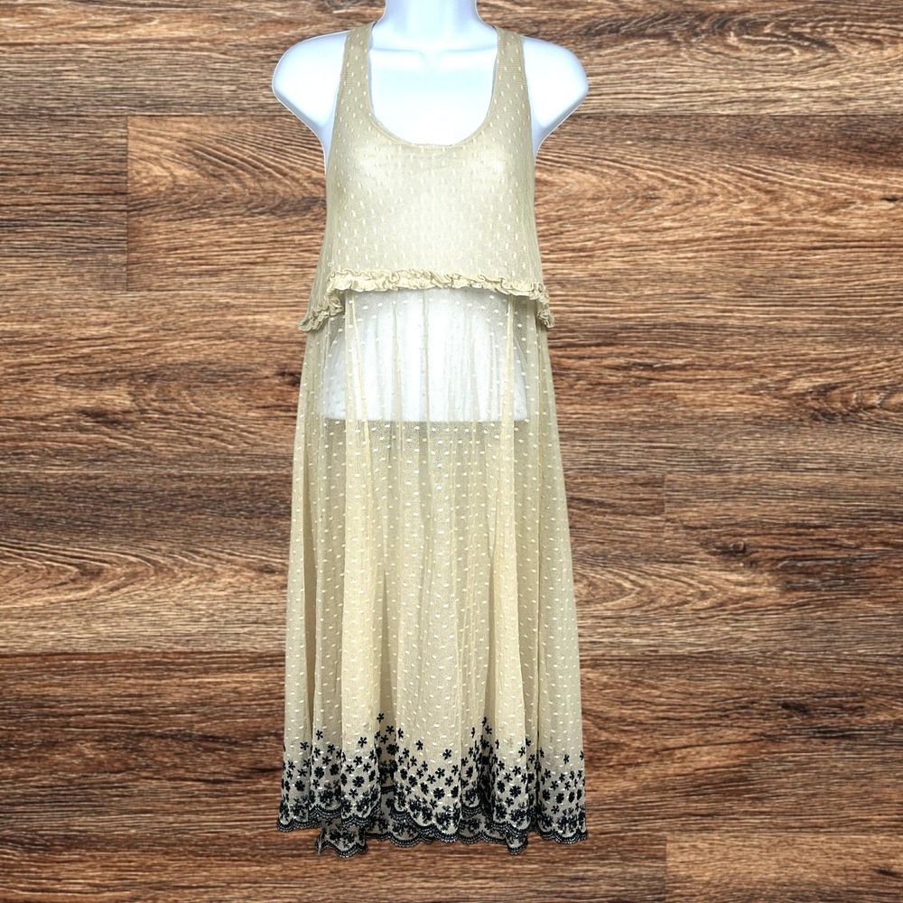 Intimately Free People Swiss Dot Mesh Lace Slip Dress‎ Size S Ivory Boho Fairy